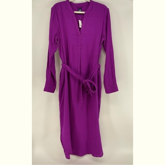 GAP Dresses Gap Gauzy Cotton Belted Midi Dress In Fuchsia Side